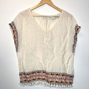 Rachel Zoe Linen Lagenlook Boho Fringe Shirt Womens Medium